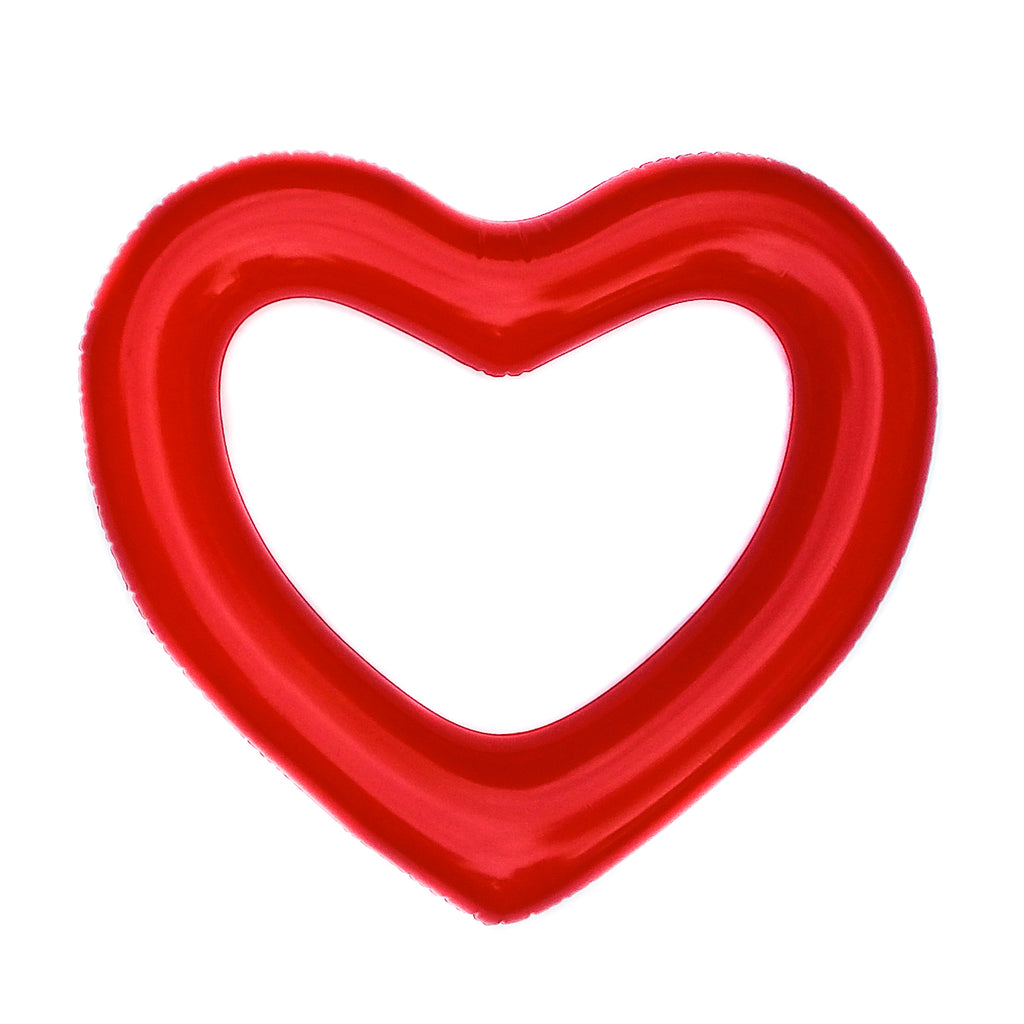 Red heart shaped pool float on white background
